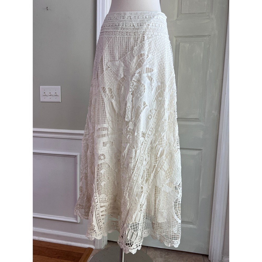 Farm Rio Maxi Skirt S Womens Guipure Lace Butterfly Off White Boho Romantic - Picture 7 of 15